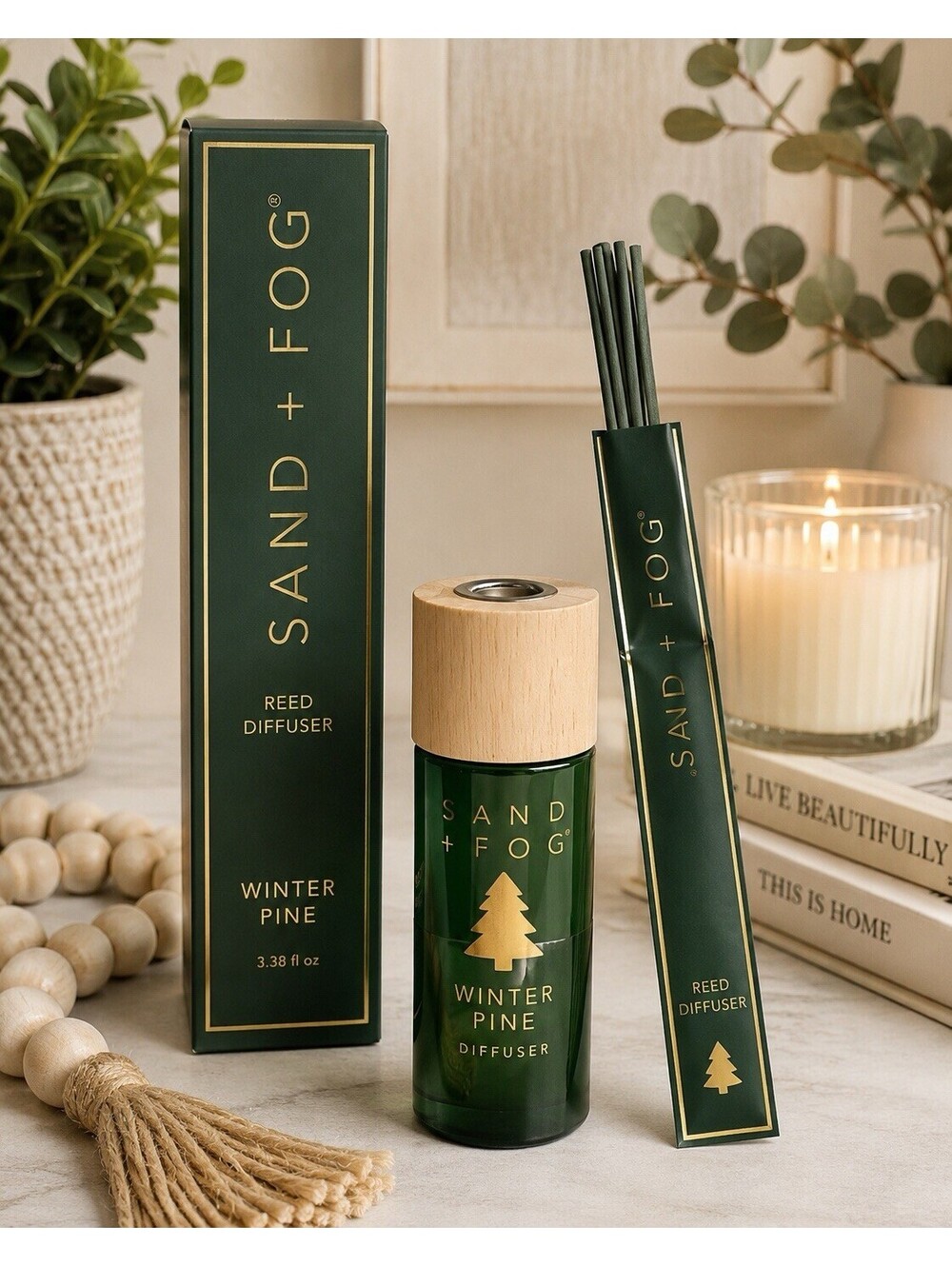 Sand + Fog Winter Pine Reed Diffuser 3.38 oz 100mL Green Holiday New